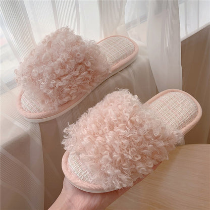 New couple fashion adult sandals non-slip thick-soled indoor and outdoor slippers lace warm home sleeping shoes women's home