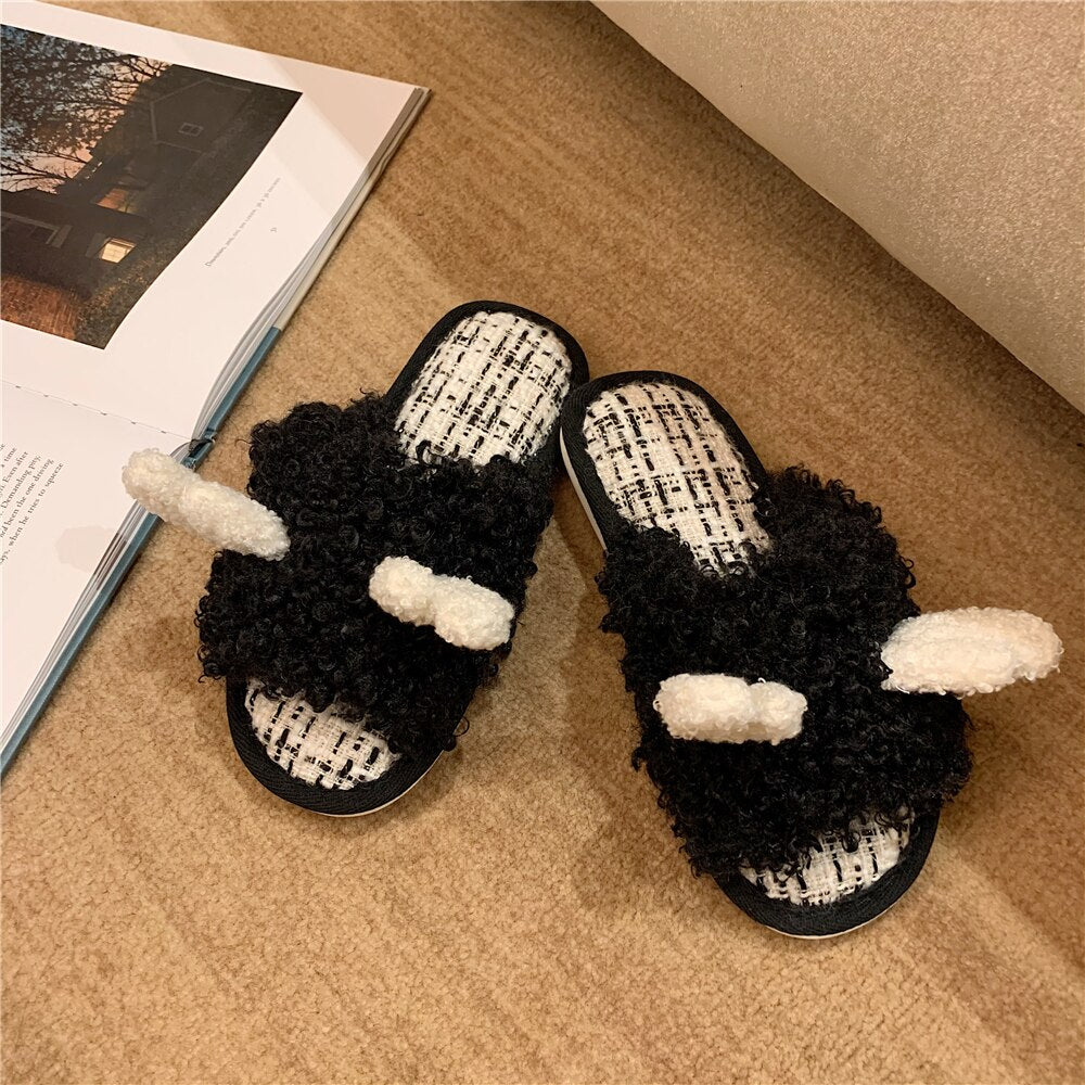 Winter New Indoor Slippers Soft Fluffy Plush Thick-soled Flat Shoes Heel Non-slip Confinement Shoes Casual Ladies Cotton Slipper