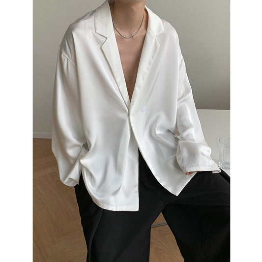 xiangtuibao Autumn Black White Silk Blazer Men's Fashion Business Society Mens Suit Jacket Korean Loose Casual Dress Jacket Men M-XL