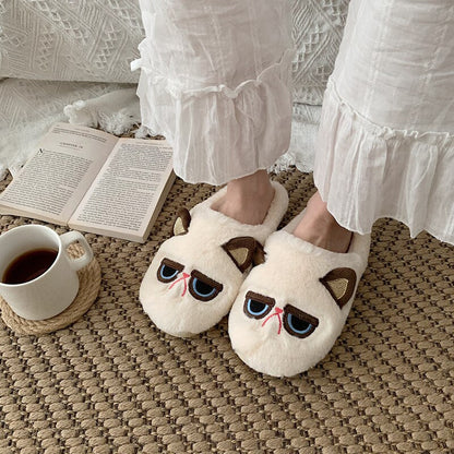 Winter New cute Couple Fashion Cartoon Cute Cats Adult Fall/Winter Non-slip Warm Indoor Fluffy Slippers Home Confinement Shoes w