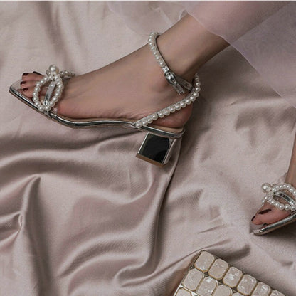 Luxury Summer High Heel Sandals Pearl Emebllished Crystal Shoes Ladies Wedding High Heels Bridal Shoes Women 's Party Shoes