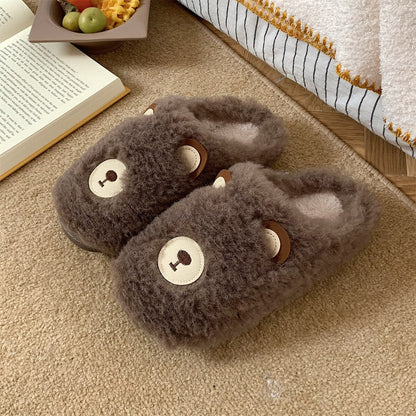 Winter indoor slippers cartoon fruit soft fluffy plush thick-soled flat shoelaces non-slip heel non-slip shoes casual ladies