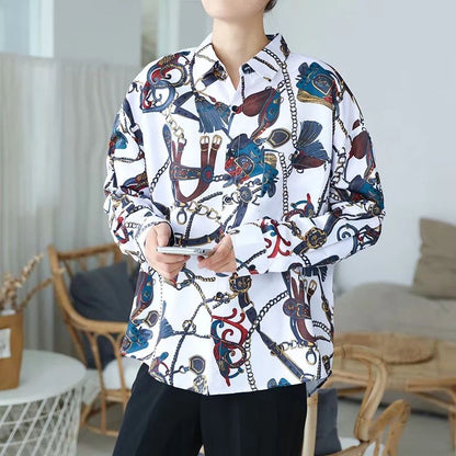 xiangtuibao New Beach Hawaiian Shirt for Men Long Sleeve Casual Loose Harajuku Floral Print Blouse Button Up Mens Shirts Streetwear