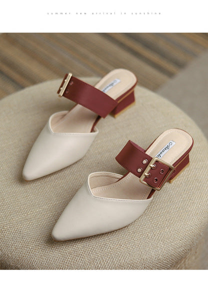 xiangtuibao  Slippers Women Summer Med Female Shoes Slides Shallow Cover Toe Fashion Square heel  Pointed Luxury Block Hoof Heels Scandal