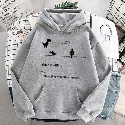 xiangtuibao Autumn New Harajuku Kpop Women's Retro Hoodie Dinosaur Long Sleeve Top Tee Fashion Casual Sports Shirt Ladies Clothing Hoodie