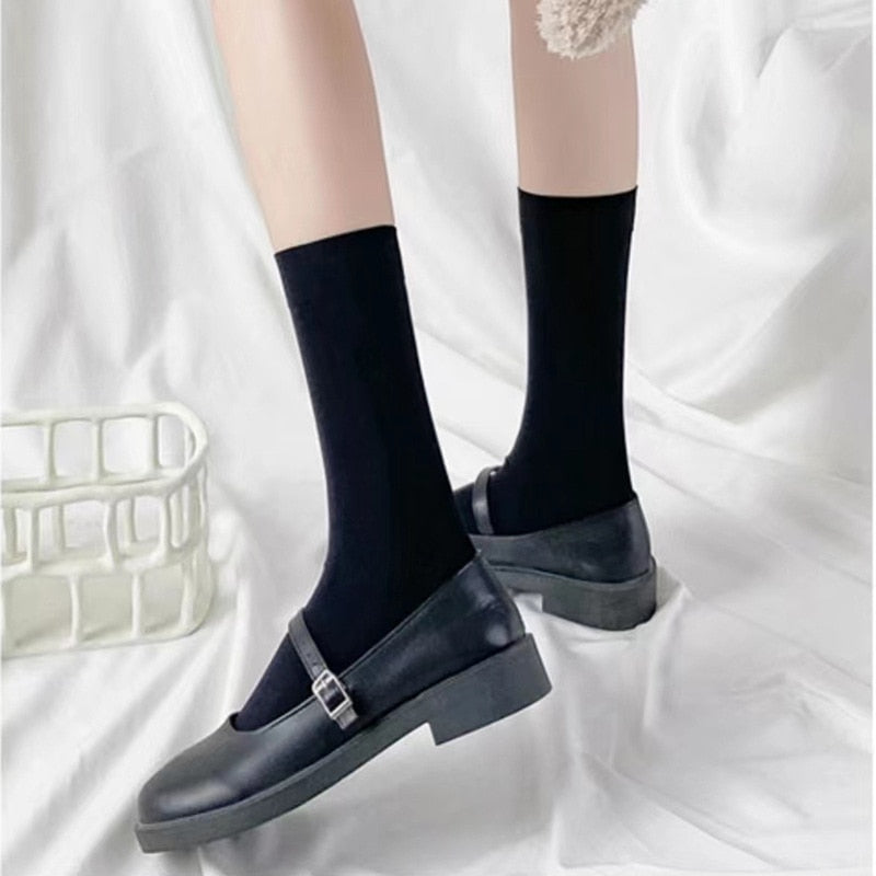 xiangtuibao CHAOZHU 50D Nylon Thin Black White Socks Summer Spring Crystal JK Cosplay Japanese High School Uniform Knee High Long Sock