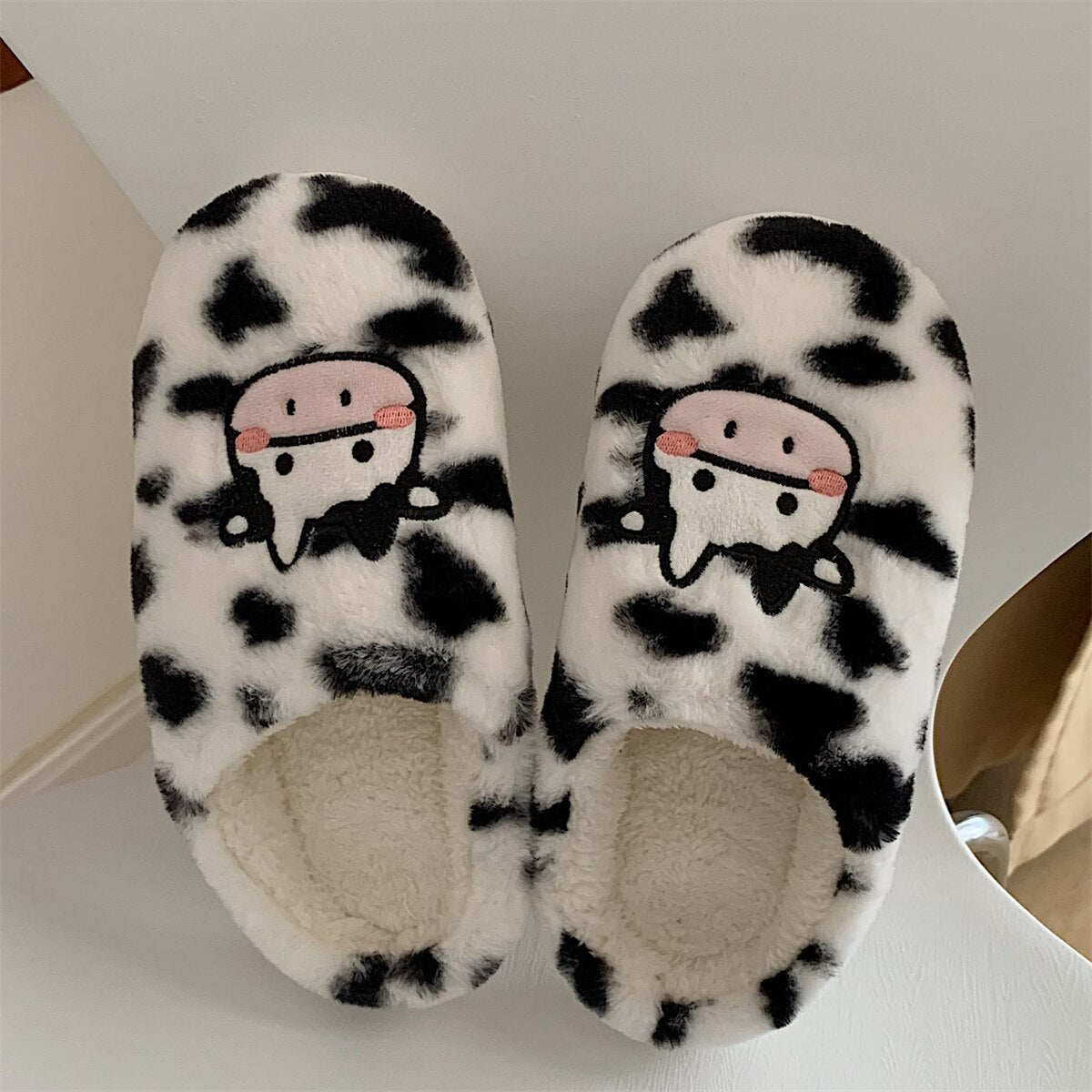 New Girl Heart Cotton Slippers Female Autumn And Winter Cartoon Cute Pig Knot Plush Non-slip Indoor Shoes Home Warm