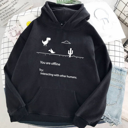 xiangtuibao Autumn New Harajuku Kpop Women's Retro Hoodie Dinosaur Long Sleeve Top Tee Fashion Casual Sports Shirt Ladies Clothing Hoodie