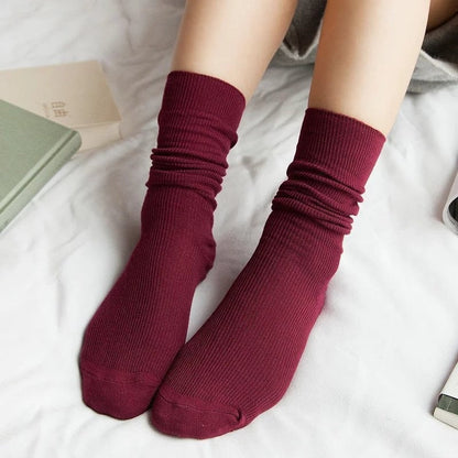 xiangtuibao CHAOZHU Japanese Classic Lolita Women Girls Loose Double Needle Combed Cotton Knitting Daily Rib Basic Socks 4 Seasons Fit Soft