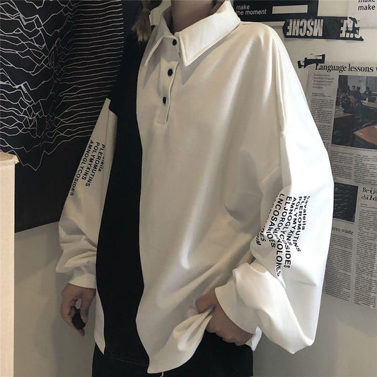 xiangtuibao new stitching contrast  shirt Korean Hong Kong style sweatshirt Preppy hip hop oversize long-sleeved t-shirt men women