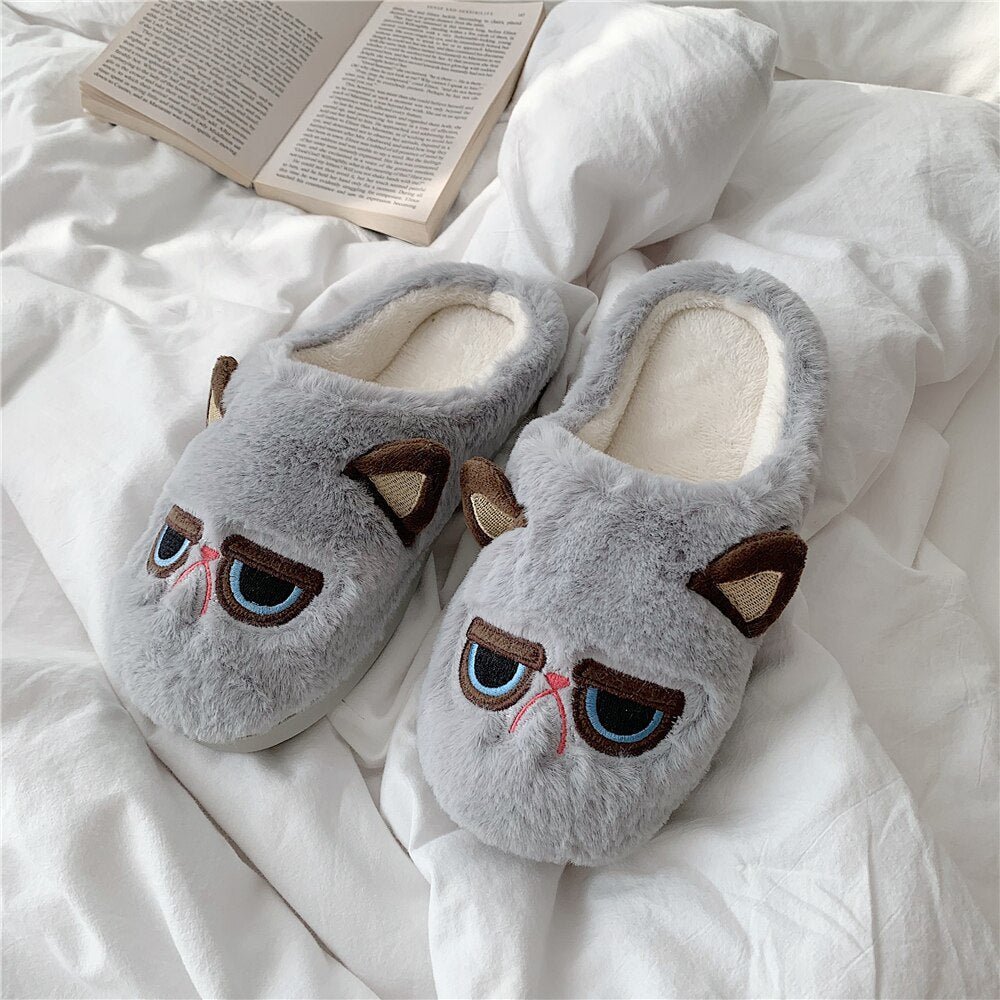 Winter New cute Couple Fashion Cartoon Cute Cats Adult Fall/Winter Non-slip Warm Indoor Fluffy Slippers Home Confinement Shoes w