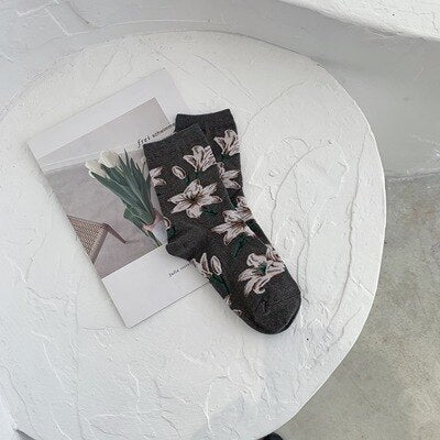 xiangtuibao CHAOZHU 2022 Korea Japanese Cartoon Floral Pink Red White Sunflower Cute Sweet Kawaii Winter Autumn Jacquard Socks Women Trendy