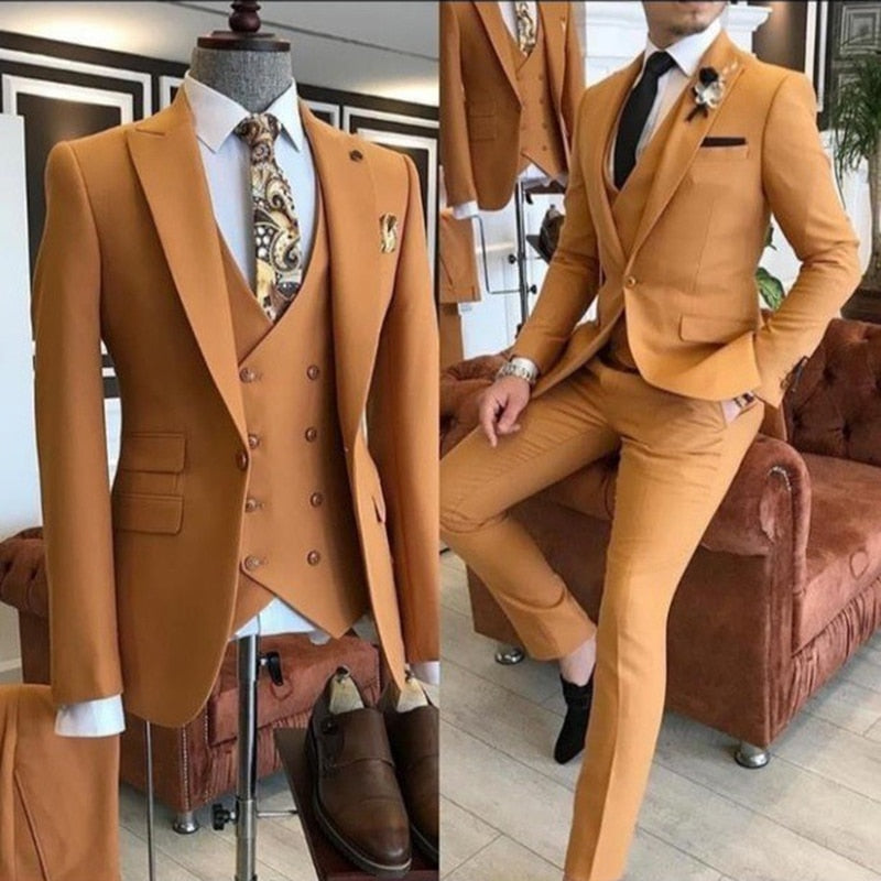 xiangtuibao Costume Homme 3 Pieces New Arrival Men Suits  Slim Fit Peak Lapel One Button Tailor Made Man Suit Blazer (Jacket+Pants+Vest）
