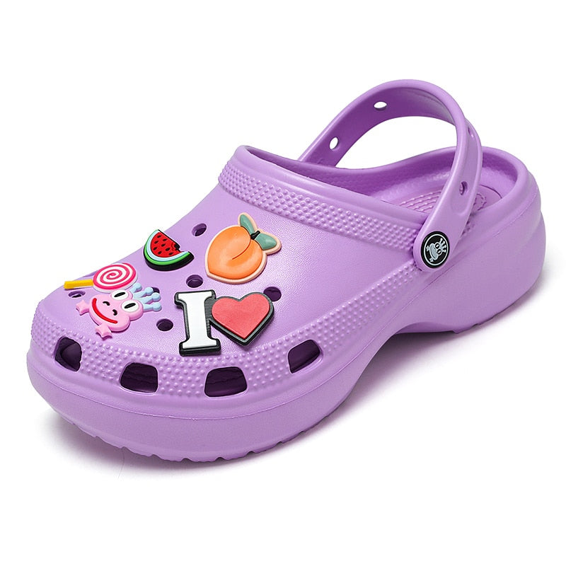 Purple Cute Cartoon Sandals Women Clogs Wedge Shoes Women Platform Outdoor Beach Garden Sandals Women Nurse Clogs женская обувь