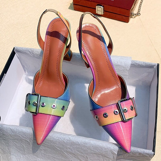 Popular Sexy Color Matching Sandals  Spring Pointed Women's Shoes Wine Glass Heel Shoes Women