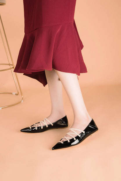 Summer Flats Shoes Women Black Leather Pointed Ballet Flats  Single Shoes Two Wear Four Seasons Scoop Shoes Sandalias Shoe