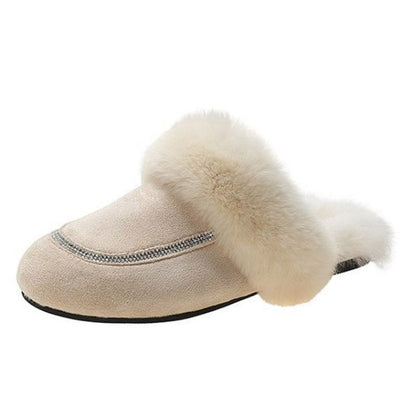 Autumn Winter Ladies Plush Slippers Female Fluffy Rabbit Fur Slippers Indoor Outdoor warm Cotton Slippers Women Flat Mules Shoes