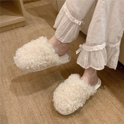 New couple fashion adult sandals non-slip thick-soled indoor and outdoor slippers lace warm home sleeping shoes women's home