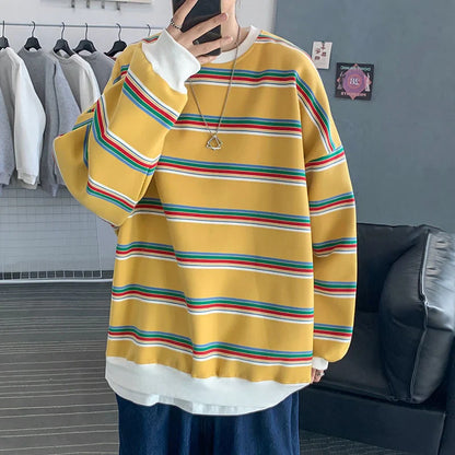 xiangtuibao -  Men's Striped Printing Loose Youth Pullover Fashion 3d Print Hoodies Cotton Casual Coats Streetwear Hip Hop Sweatshirts