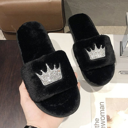 Slippers Women  Womens Fur Slippers Winter Shoes Big Size Home Slipper Plush Pantufa Women Indoor Warm Fluffy Cotton Shoes