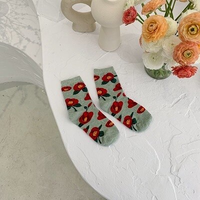 xiangtuibao CHAOZHU 2022 Korea Japanese Cartoon Floral Pink Red White Sunflower Cute Sweet Kawaii Winter Autumn Jacquard Socks Women Trendy