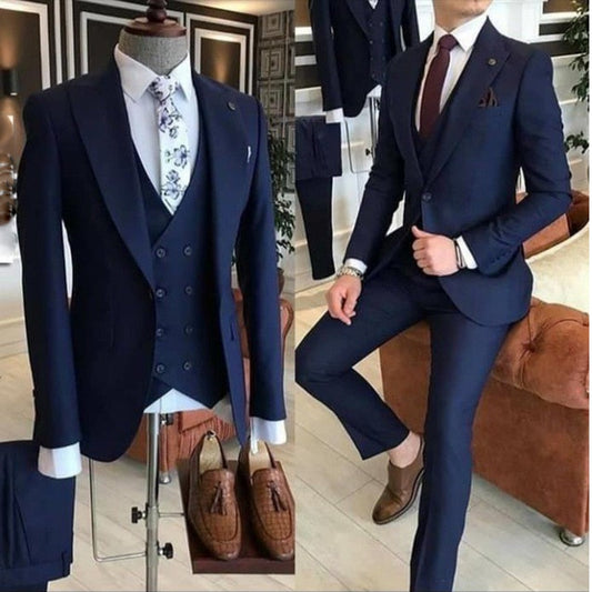 xiangtuibao Costume Homme 3 Pieces New Arrival Men Suits  Slim Fit Peak Lapel One Button Tailor Made Man Suit Blazer (Jacket+Pants+Vest）