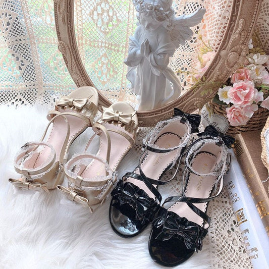 New Women's Sandals Sweet Girls Female Kawaii Japanese Cute Anime Lolita Shoes Feminine Ladies Low Heel Bow Cross Buckle