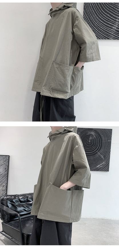 Men's Fashion Hooded Loose Fashion Flow Half-Sleeve Shirt T-shirt Fashion Brand Summer Hooded Short-Sleeved Sweater Short Sleeve