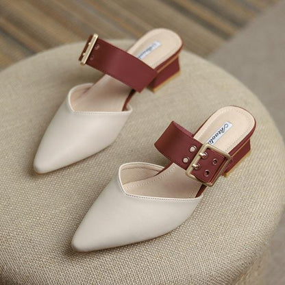 xiangtuibao  Slippers Women Summer Med Female Shoes Slides Shallow Cover Toe Fashion Square heel  Pointed Luxury Block Hoof Heels Scandal