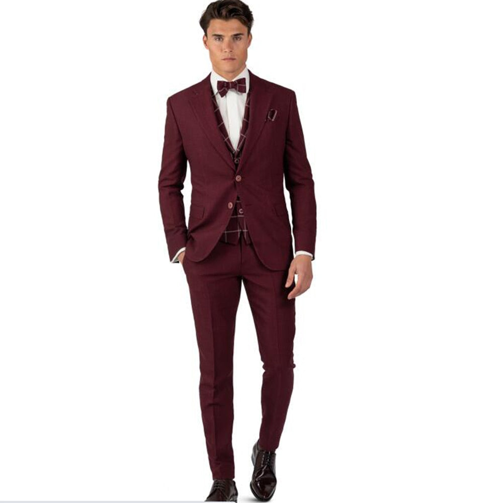 xiangtuibao Business Men Suit Tailor-Made Tuxedo 3 Pieces Checkered Slim Fit Wedding Tuxedo Blazer Groom Groomsman Formal Tailored Prom