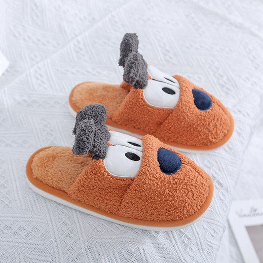 Soft Plush Cotton Cartoon Dog Cute Slippers Shoes Couple Unisex Non-Slip Floor Indoor Home Furry Slipper Women Shoes For Bedroom