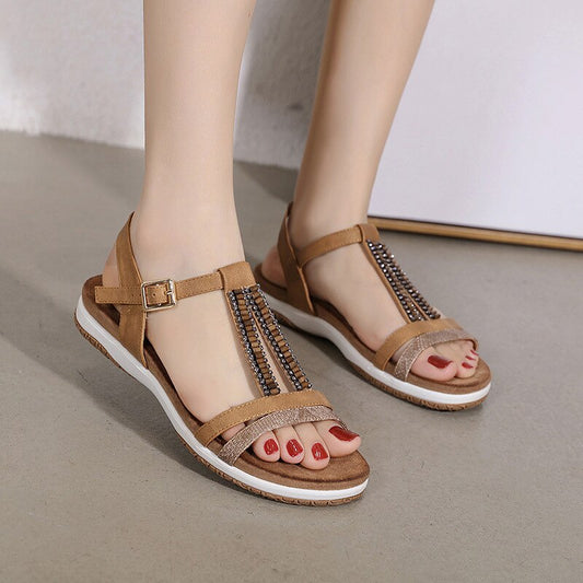 Summer Shoes Women Bohemia Sandals Flat Non-slip Summer Holiday Beach Shoes Fashion Women Sandals Plus Size 41 A3477