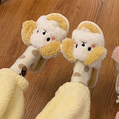 New Girl Heart Cotton Slippers Female Autumn And Winter Cartoon Cute Pig Knot Plush Non-slip Indoor Shoes Home Warm