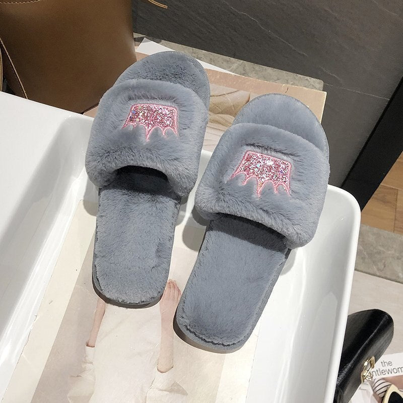 Slippers Women  Womens Fur Slippers Winter Shoes Big Size Home Slipper Plush Pantufa Women Indoor Warm Fluffy Cotton Shoes