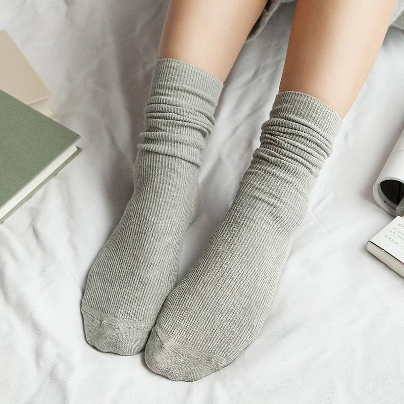 xiangtuibao CHAOZHU Japanese Classic Lolita Women Girls Loose Double Needle Combed Cotton Knitting Daily Rib Basic Socks 4 Seasons Fit Soft