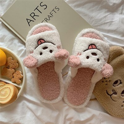 New Girl Heart Cotton Slippers Female Autumn And Winter Cartoon Cute Pig Knot Plush Non-slip Indoor Shoes Home Warm