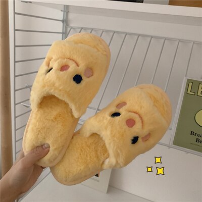 New Girl Heart Cotton Slippers Female Autumn And Winter Cartoon Cute Pig Knot Plush Non-slip Indoor Shoes Home Warm