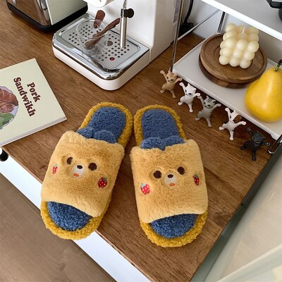 New Girl Heart Cotton Slippers Female Autumn And Winter Cartoon Cute Pig Knot Plush Non-slip Indoor Shoes Home Warm