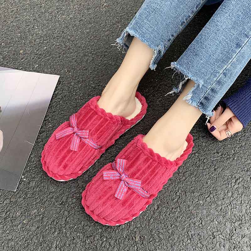 Autumn Winter Women's Home Slippers Bow Casual House Shoes For Women Men Trend Flat Cotton Slides Ladies Shoes тапочки для дома