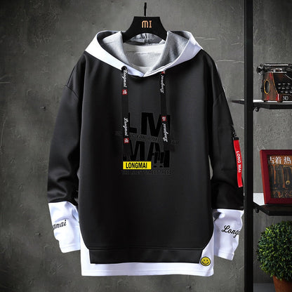 xiangtuibao Contrast Color Streetwear Hoodies Men Brand Tops Black White Sweatshirt Men Hip Hop Hoodies Cool Patchwork Pullover 3/4 Sleeve