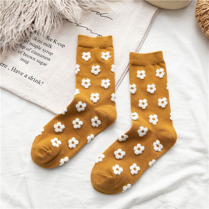 xiangtuibao Cute Flowers Socks Cotton Women Harajuku Japanese Casual Winter Female Kawaii Girl Mid Tube Socks Vintage Floral Fashion Long