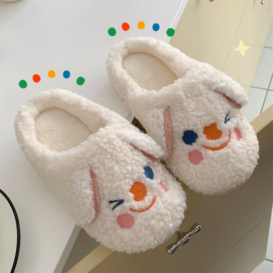 New girl heart cotton slippers female autumn and winter cartoon Christmas cute knot plush non-slip indoor shoes home