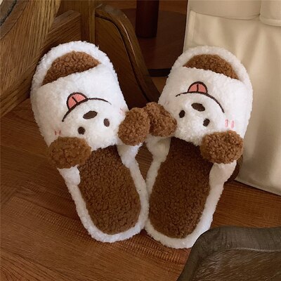 New Girl Heart Cotton Slippers Female Autumn And Winter Cartoon Cute Pig Knot Plush Non-slip Indoor Shoes Home Warm