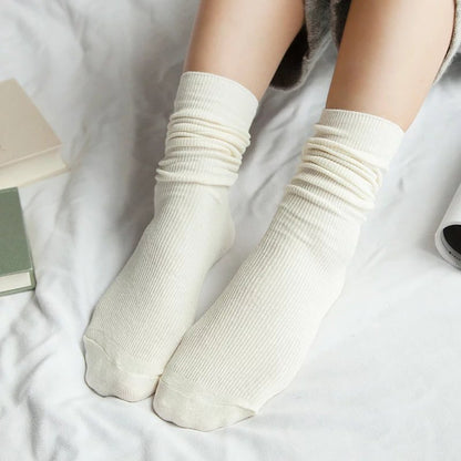 xiangtuibao CHAOZHU Japanese Classic Lolita Women Girls Loose Double Needle Combed Cotton Knitting Daily Rib Basic Socks 4 Seasons Fit Soft