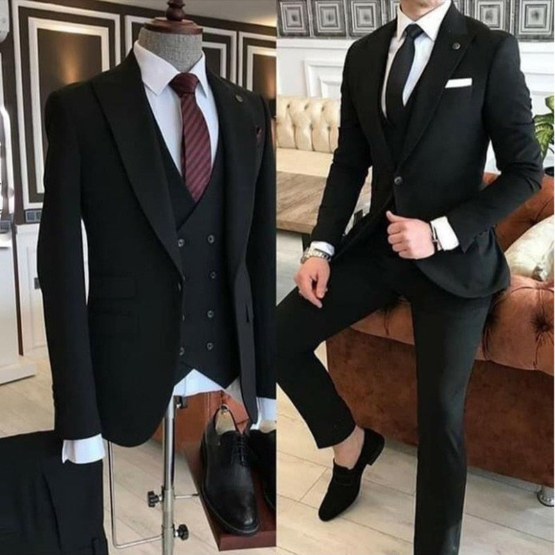 xiangtuibao Costume Homme 3 Pieces New Arrival Men Suits  Slim Fit Peak Lapel One Button Tailor Made Man Suit Blazer (Jacket+Pants+Vest）