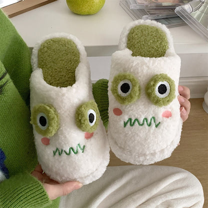 New girl heart cotton slippers female autumn and winter cartoon cute frog knot plush non-slip indoor confinement shoes household