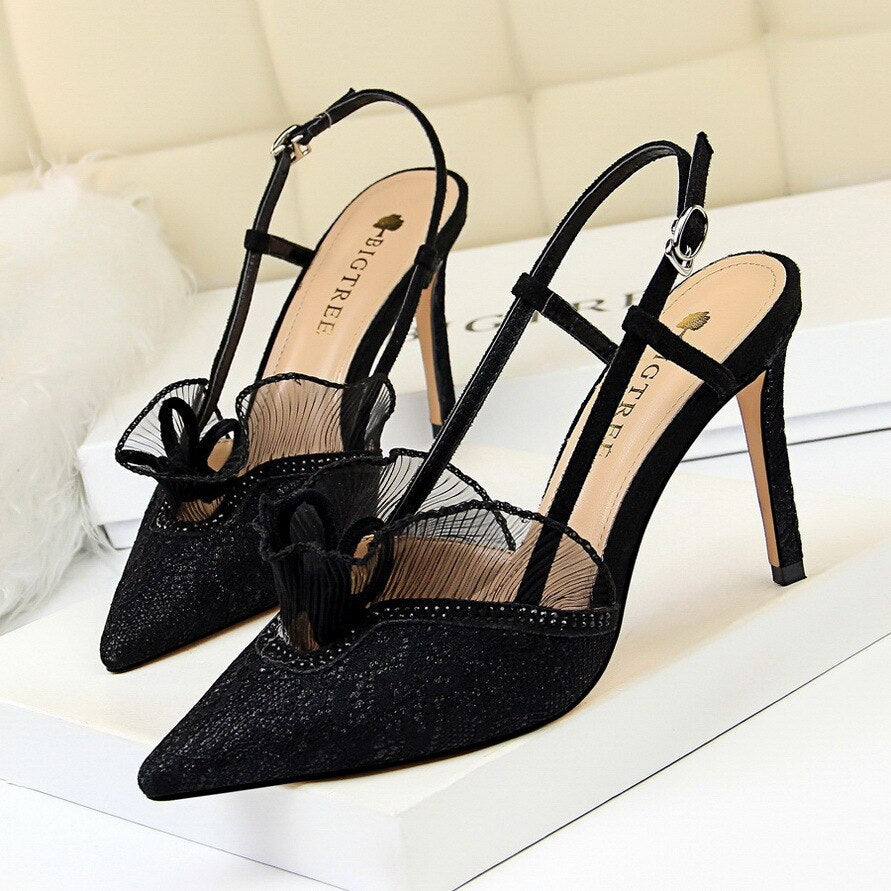 European and American lace fashion sexy high heels womens rhinestone hollow out thinner stiletto sandals banquet wedding sandals