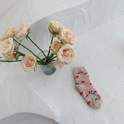 xiangtuibao CHAOZHU 2022 Korea Japanese Cartoon Floral Pink Red White Sunflower Cute Sweet Kawaii Winter Autumn Jacquard Socks Women Trendy