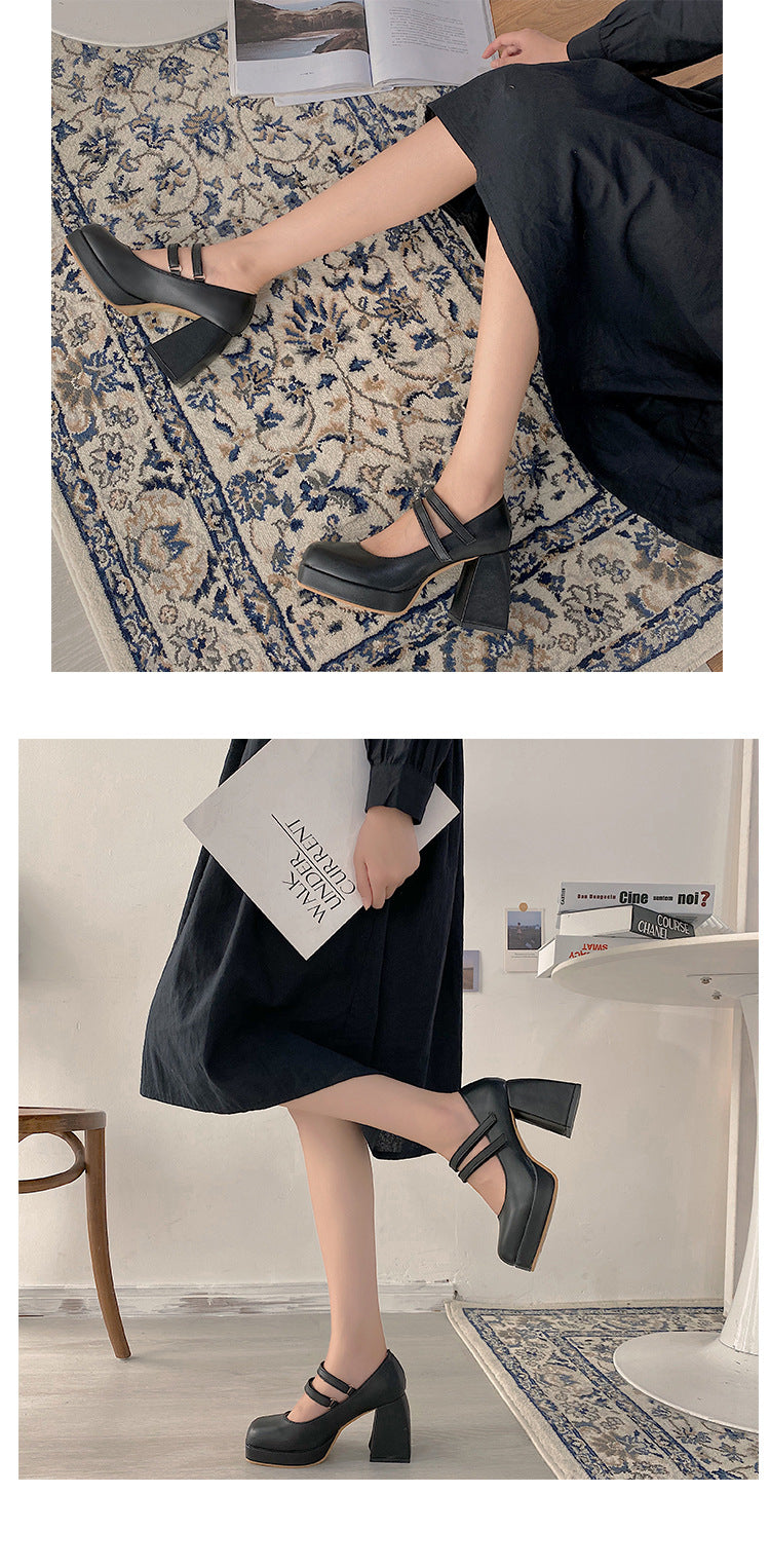 xiangtuibao Black Punk Chunky Designer Platform Mary Janes Heels Shoes Women Patent Leather Square Toe Buckle Goth High Heels Women Pumps