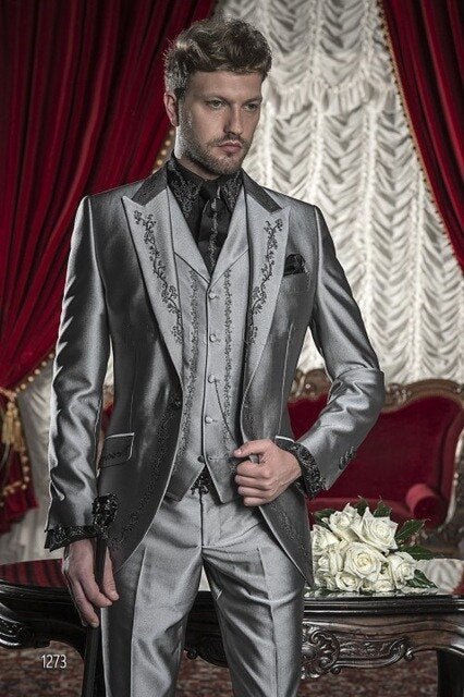 xiangtuibao Custom Made Slim Fit Embroidery Tuxedos Blazer Sets Groom Wedding Men Suits Set Prom Terno Masculino Slim Fit Men Clothing